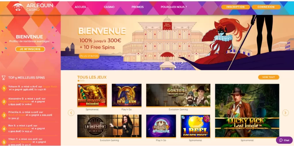 Arlequin casino homepage