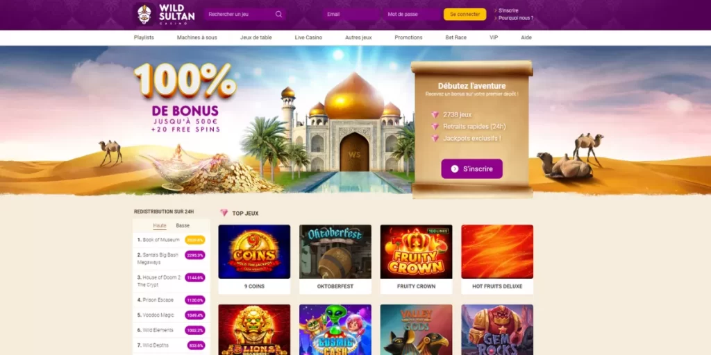 Wild Sultan casino homepage